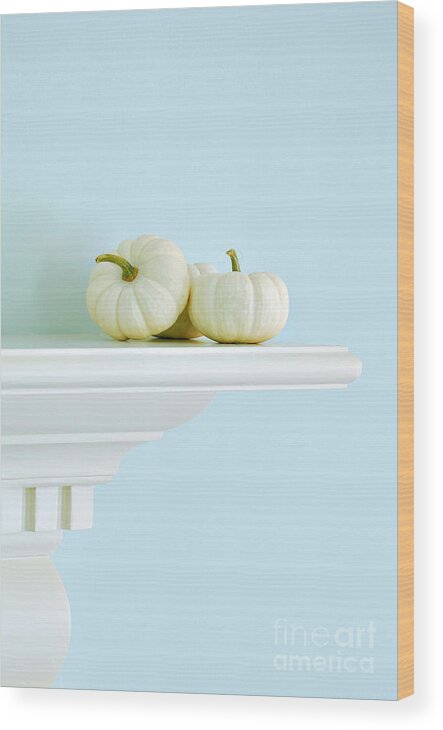 Mantle Wood Print featuring the photograph White Pumpkins by HD Connelly