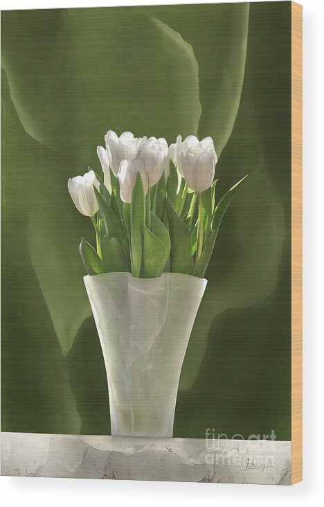 Harmony Wood Print featuring the digital art White tulips by Johnny Hildingsson