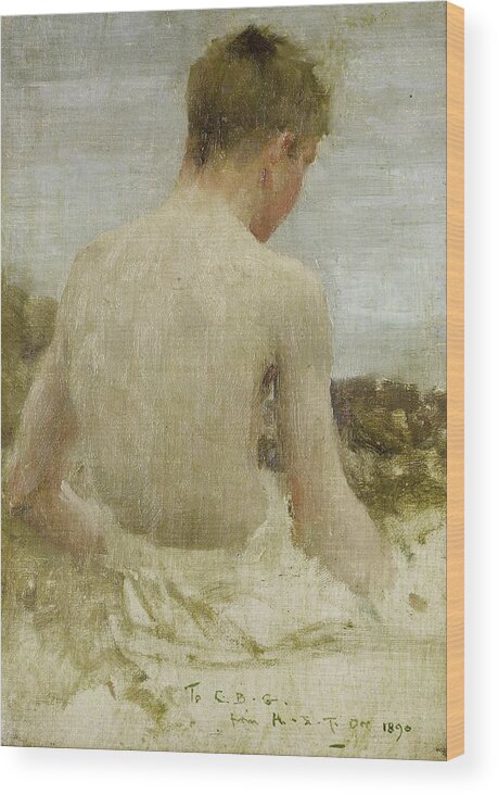 Henry Scott Tuke Wood Print featuring the painting Back of a Boy Bather #2 by Henry Scott Tuke