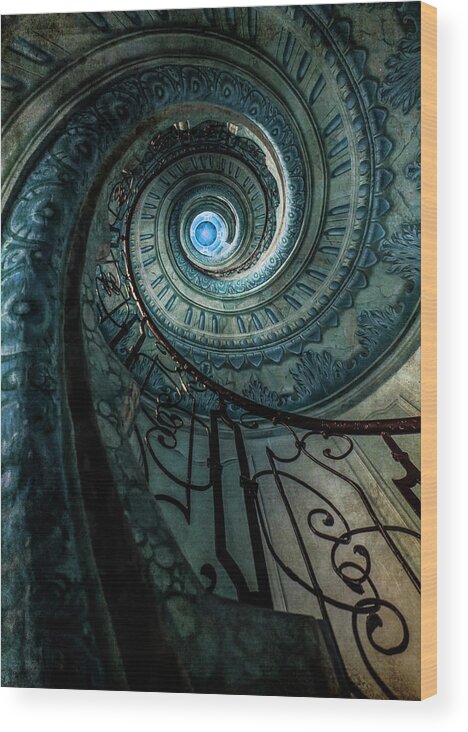 Spiral Wood Print featuring the photograph Blue spiral staircase #1 by Jaroslaw Blaminsky
