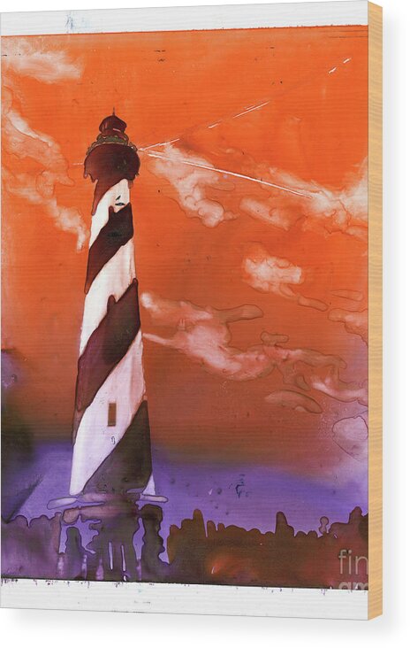 Lighthouse Wood Print featuring the painting Cape Hatteras Lighthouse #4 by Ryan Fox