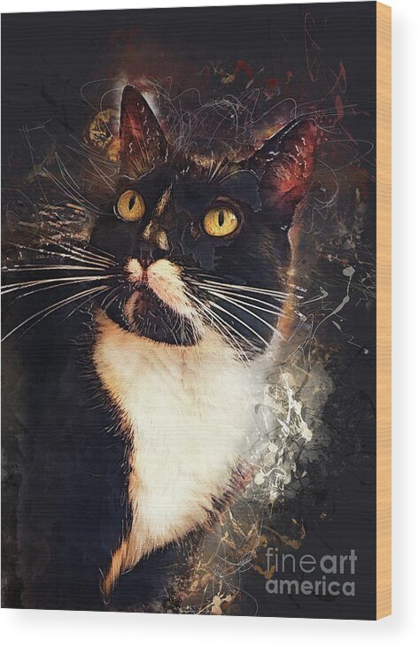 Cat Wood Print featuring the painting cat Jagoda #1 by Justyna Jaszke JBJart