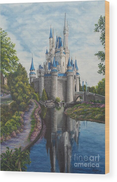 Disney Art Wood Print featuring the painting Cinderella Castle by Charlotte Blanchard
