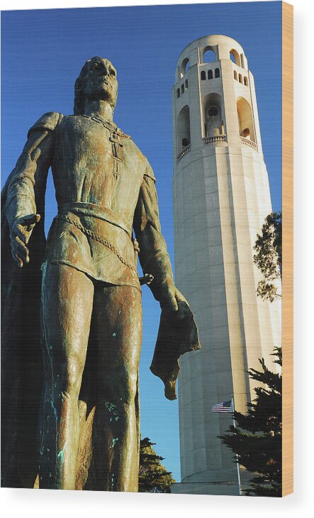 Coit Wood Print featuring the photograph Columbus and the Coit Tower #1 by James Kirkikis