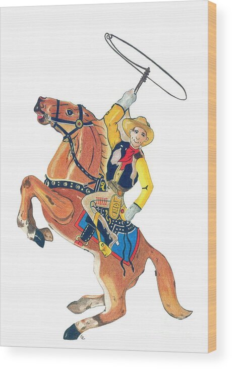 Drawing Wood Print featuring the drawing Cowboy with Lasso by Glenda Zuckerman