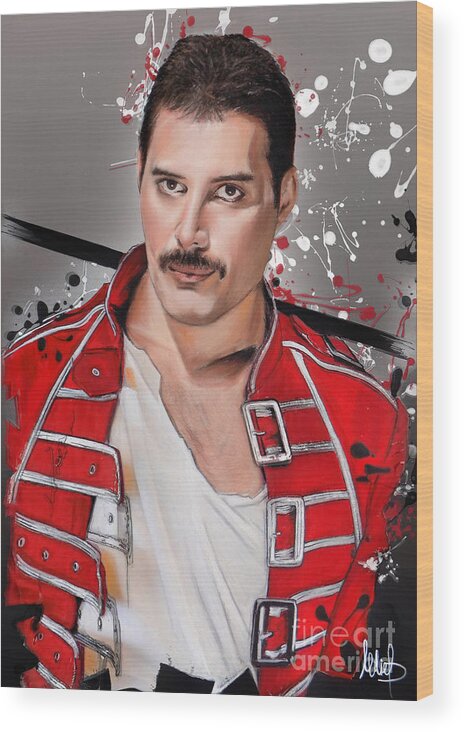 Freddie Mercury Wood Print featuring the pastel Freddie Mercury #2 by Melanie D