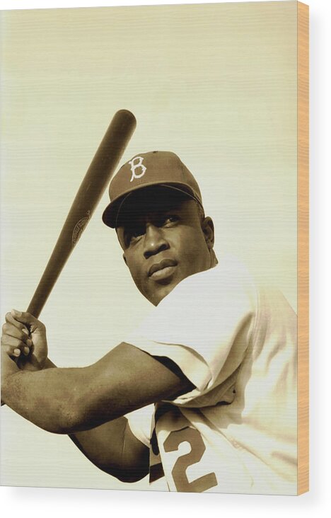 Old Photos Wood Print featuring the photograph Jackie Robinson 1952 by Mountain Dreams