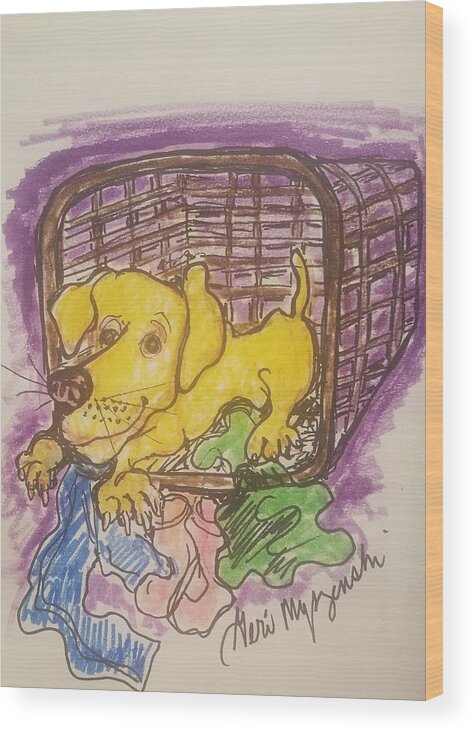 Golden Retriever Wood Print featuring the drawing Play Time #1 by Geraldine Myszenski