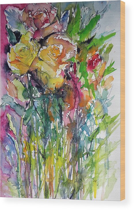 Rose Wood Print featuring the painting Roses #1 by Kovacs Anna Brigitta