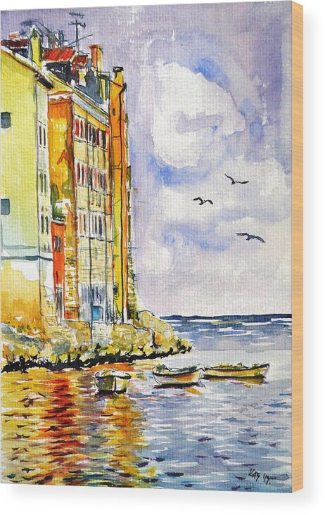 Rovinj Wood Print featuring the painting Rovinj #1 by Kovacs Anna Brigitta