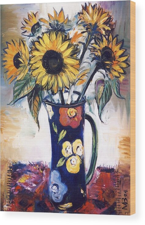  Wood Print featuring the painting Sunflowers #1 by Mikhail Zarovny