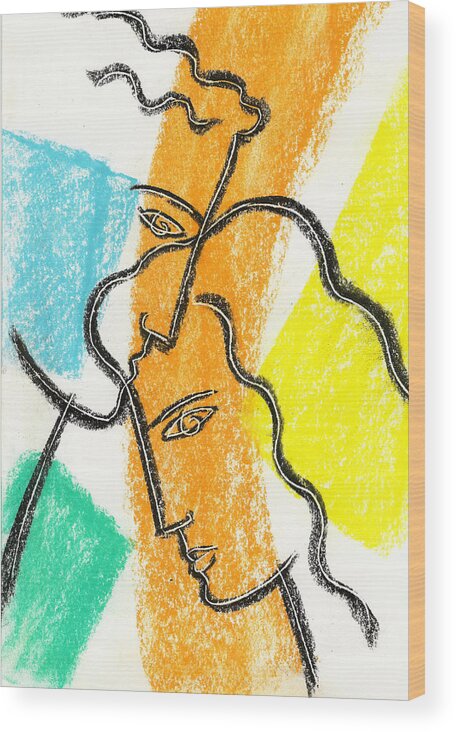  Balance Bonding Boyfriend Color Color Image Colour Connecting Connection Couple Drawing Face Female Friend Friendship Girlfriend Head Husband Illustration Illustration And Painting Jointly Lineart Male Man Men And Women People Person Profile Side View Spouse Supportive Sweetheart Together Unification Unifying Vertical Wife Woman Wood Print featuring the painting Together #2 by Leon Zernitsky