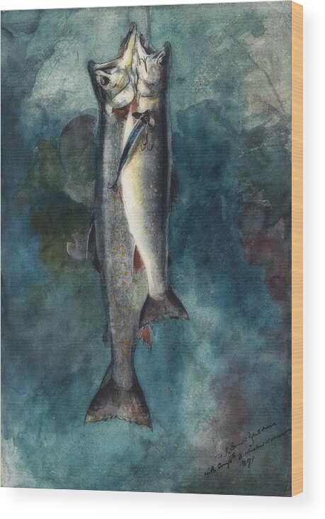 Winslow Homer Wood Print featuring the drawing Two Trout #2 by Winslow Homer