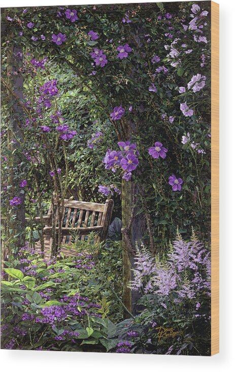 Violet Garden Respite Wood Print featuring the painting Violet Garden Respite #1 by Doug Kreuger