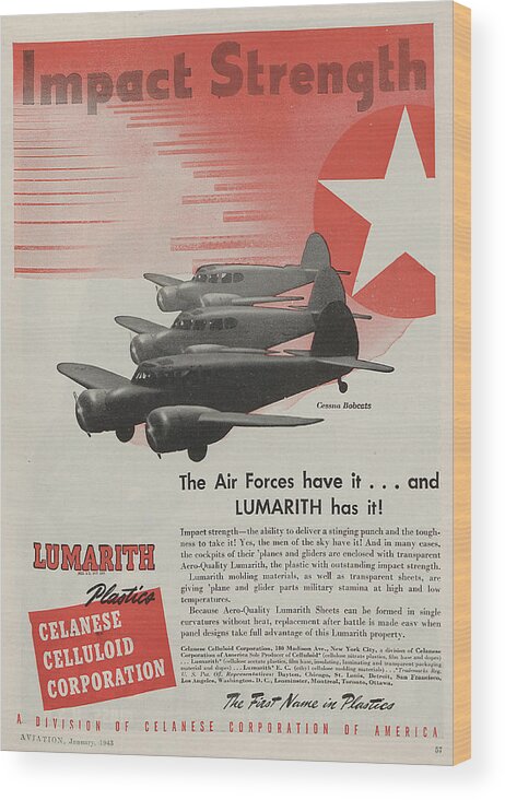 Plane Wood Print featuring the painting World War II Advertisement by American School