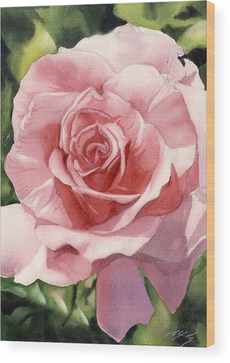 Rose Wood Print featuring the painting Rose In Pink #3 by Alfred Ng