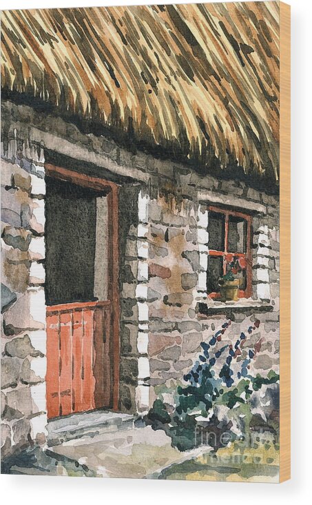 Cottages Wood Print featuring the painting The Stone House #3 by Val Byrne