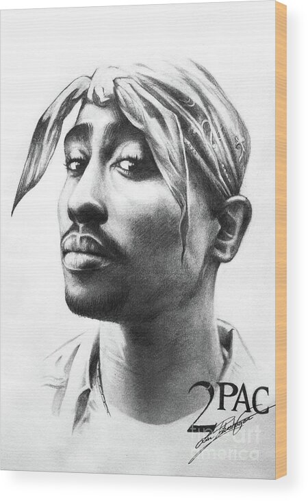 Lin Petershagen Wood Print featuring the drawing 2pac by Lin Petershagen