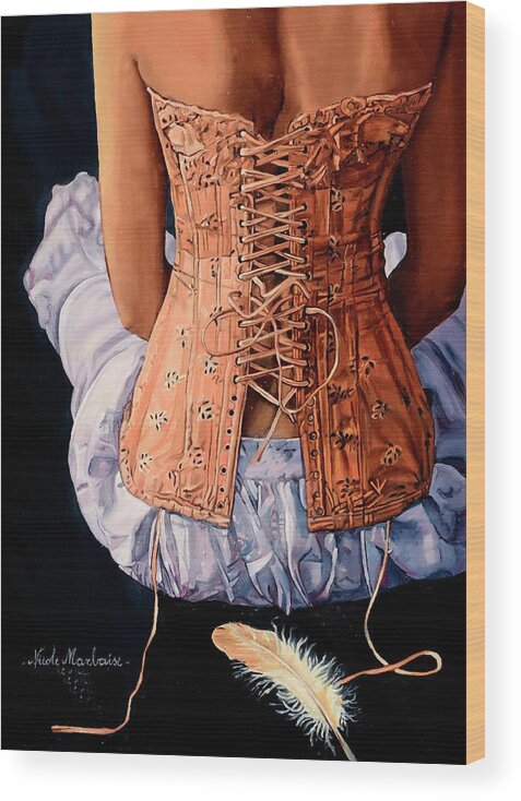 Lingerie Wood Print featuring the painting Prelude #3 by Nicole MARBAISE