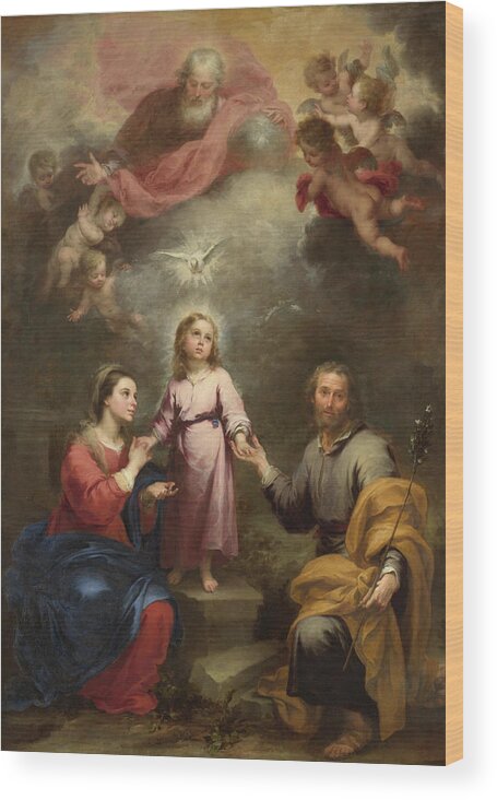 Christian Wood Print featuring the painting The Heavenly and Earthly Trinities by Bartolome Esteban Murillo