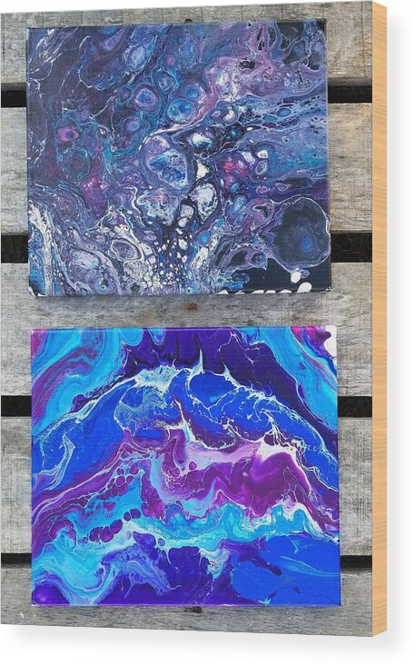 Hand-painted Blues And Purples Acrylic Pouring Canvases Wood Print featuring the painting Acrylic pouring #4 by Melanie Gomez