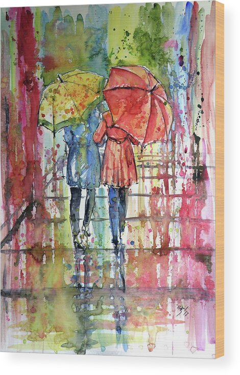 Rain Wood Print featuring the painting Raining #4 by Kovacs Anna Brigitta