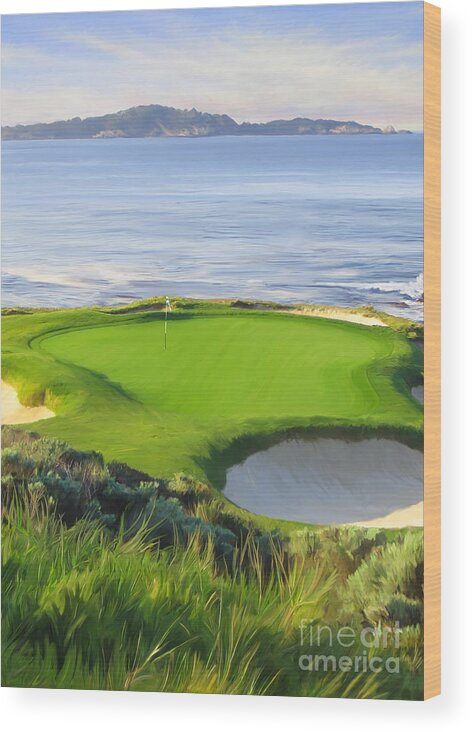 Th Hole Wood Print featuring the painting 7th Hole At Pebble Beach Ver by Tim Gilliland