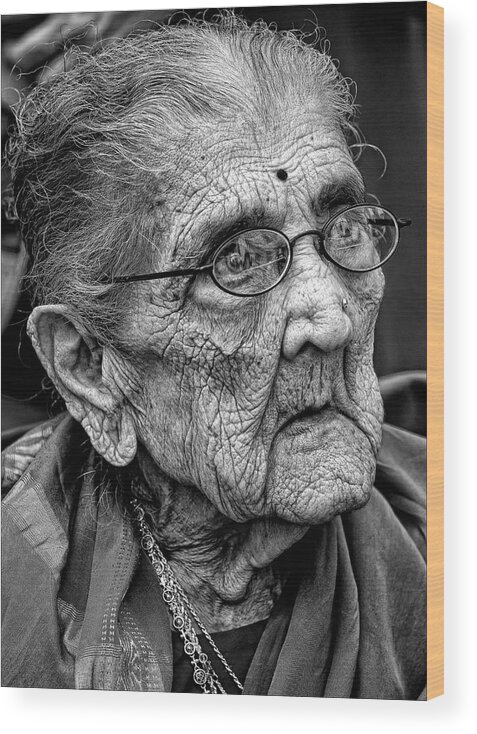 Elderly Hindu Woman Wood Print featuring the photograph 96 Year Old Indian Woman India Day Parade NYC 2011 2 by Robert Ullmann