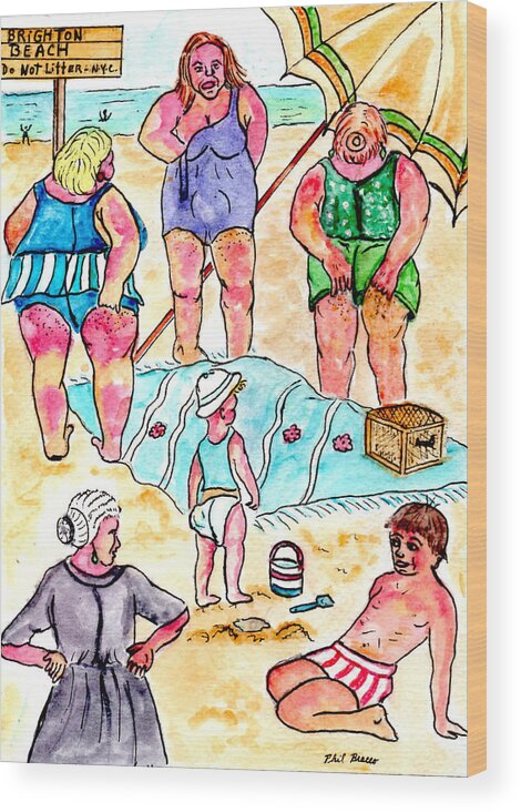 1940's Wood Print featuring the mixed media A Day At The Beach by Philip And Robbie Bracco