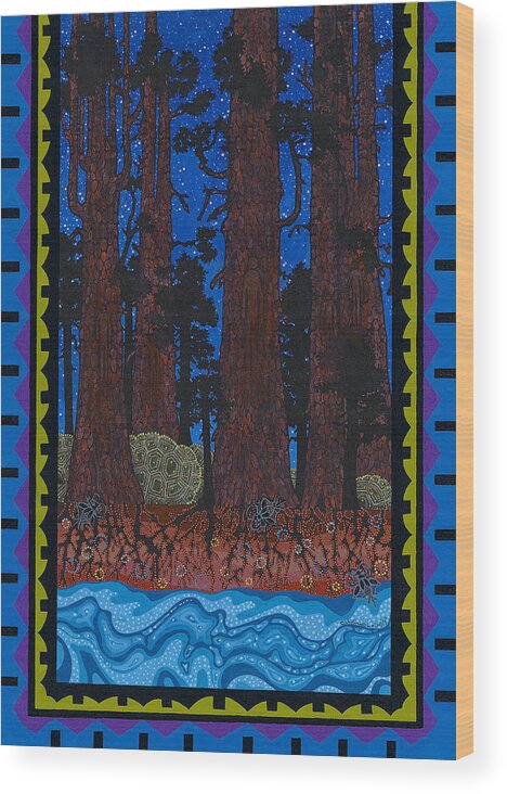 Native American Wood Print featuring the painting A Forest Whispers by Chholing Taha