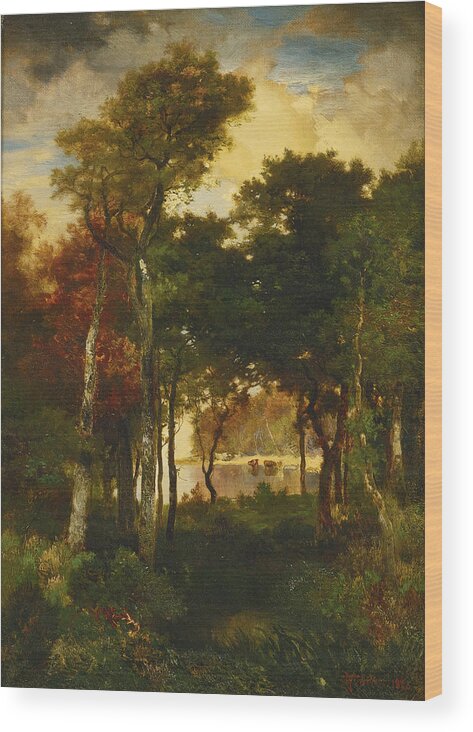 Thomas Moran Wood Print featuring the painting A Glimpse of Georgica Pond by Thomas Moran