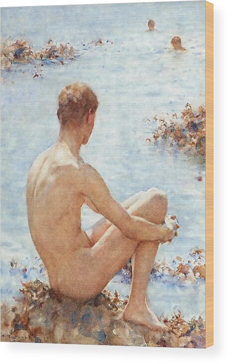 Holiday Wood Print featuring the painting A Holiday by Henry Scott Tuke