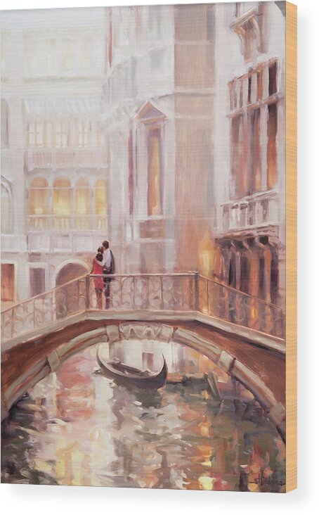 Romantic Wood Print featuring the painting A Perfect Afternoon in Venice by Steve Henderson