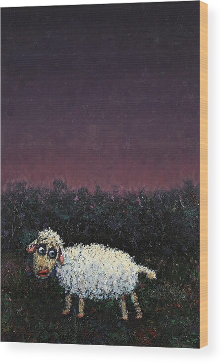Sheep Wood Print featuring the painting A sheep in the dark by James W Johnson