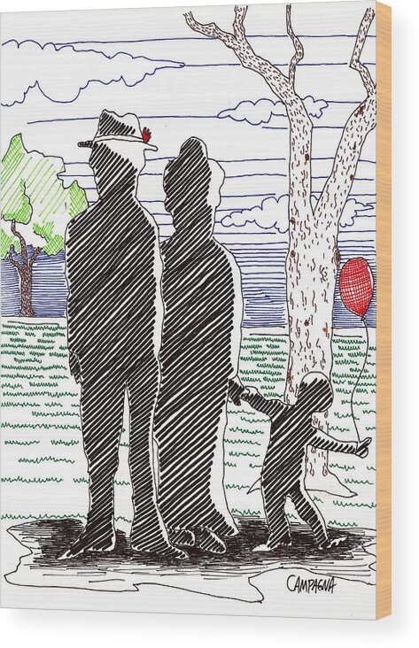 Artist Marker Wood Print featuring the drawing A Walk in the Park by Teddy Campagna