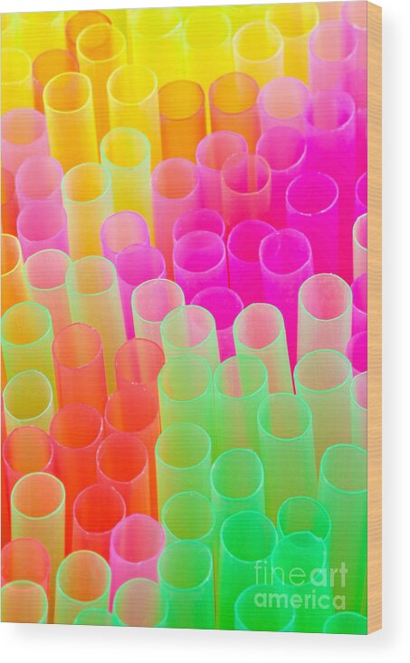 Abstract Wood Print featuring the photograph Abstract Drinking Straws by Meirion Matthias