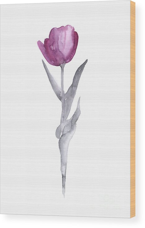Tulip Wood Print featuring the painting Abstract tulip flower watercolor painting by Joanna Szmerdt