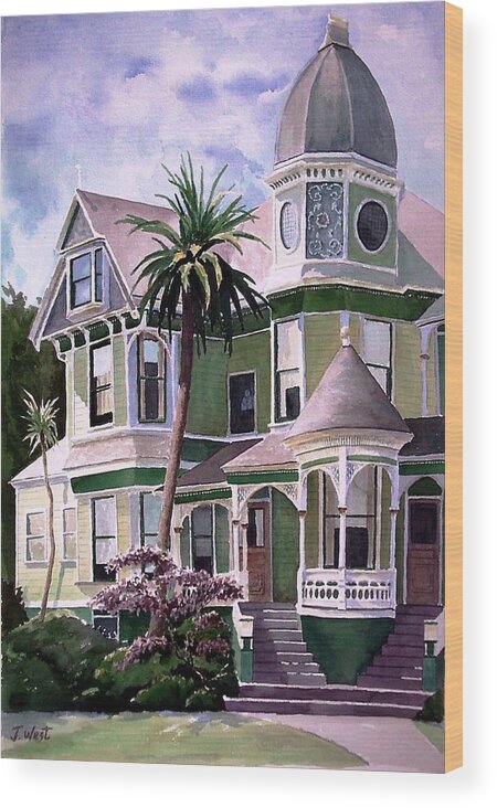 Landscape Wood Print featuring the painting Alameda Victorian by John West