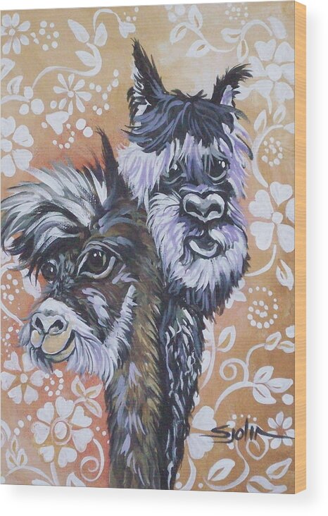 Alpacas Wood Print featuring the painting Alpaca Do-Bee Brothers by Patty Sjolin
