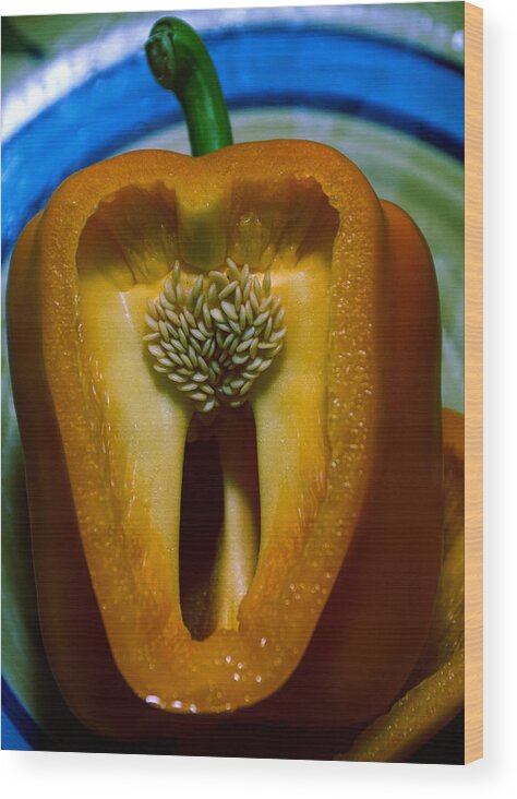 Food Wood Print featuring the photograph An Orange Bell Pepper #2 by Ben Upham III