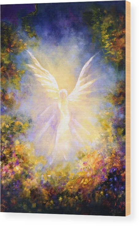 Angel Wood Print featuring the painting Angel Descending by Marina Petro