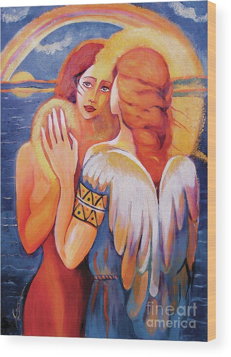 Angel Woman Wood Print featuring the painting Angel Touch by Eva Campbell