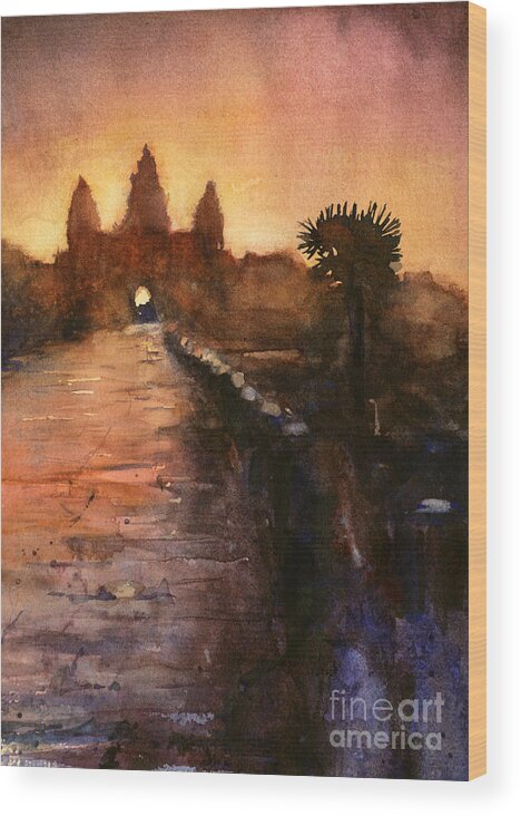 Angkor Wat Wood Print featuring the painting Angkor Wat Sunrise 2 by Ryan Fox