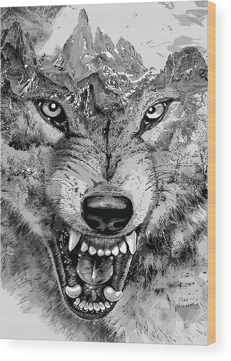 Vector illustration of a wolf. angry animal for tattoo or t-shirt posters  for the wall • posters angry, sport, outline | myloview.com