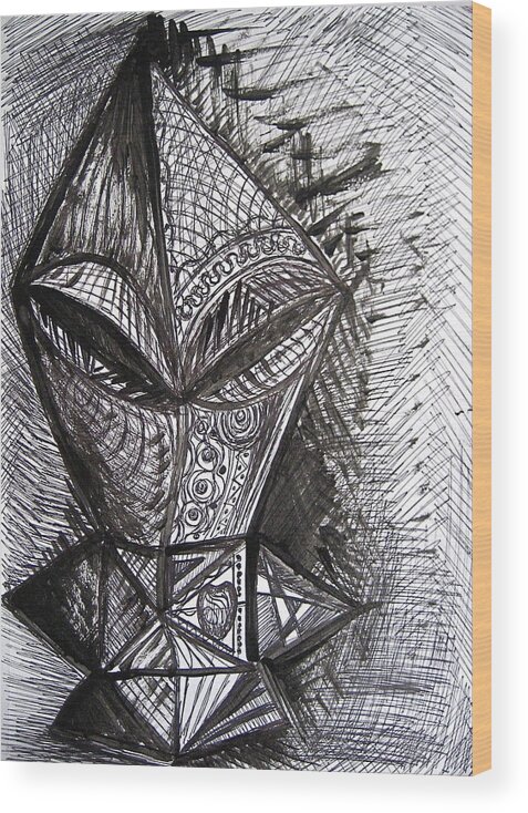 Ink Dawing Wood Print featuring the drawing Armored Fool by Stephen Hawks