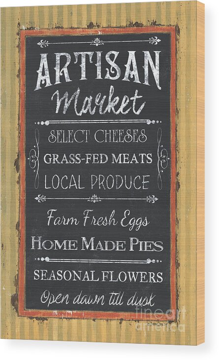 Farm Wood Print featuring the painting Artisan Market Sign by Debbie DeWitt