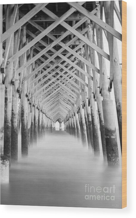 Folly Beach Wood Print featuring the photograph As The Water Fades Grayscale by Jennifer White