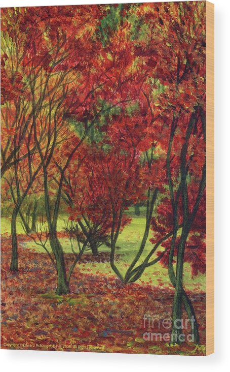Autumn Red Woodlands Painting Wood Print featuring the painting Autum Red Woodlands Painting by Edward McNaught-Davis