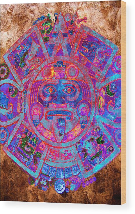 Aztec Wood Print featuring the digital art A Z T E C . C A L E N D A R by J U A N - O A X A C A