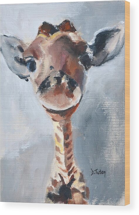 Giraffe Wood Print featuring the painting Baby Giraffe Safari Animal Painting by Donna Tuten